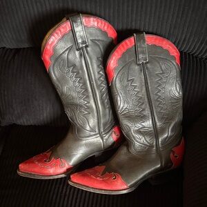 Elegant Black and Red Heeled Boots